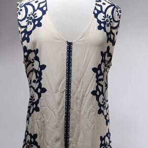 Free People Navy Blue Temecula Rayon V Neck Beaded Blouse Size